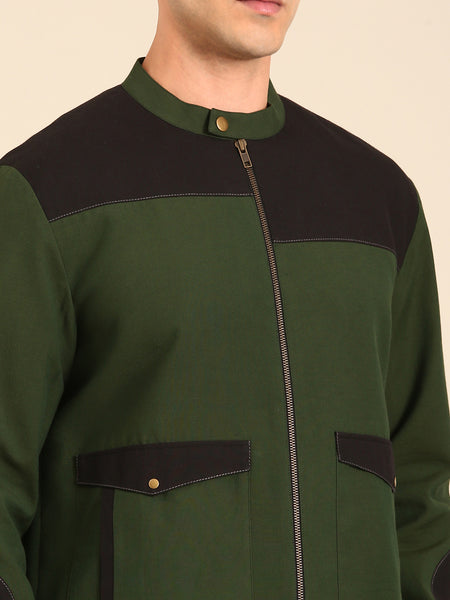 Green Malai Cotton Bomber Jacket - MMBJ043