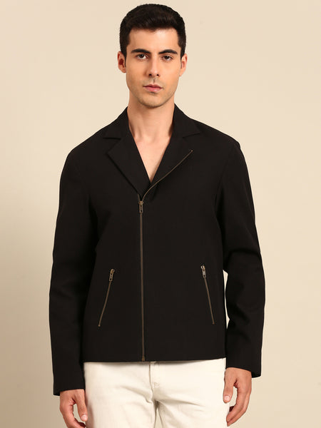 Black Malai Cotton Bomber Jacket - MMBJ045