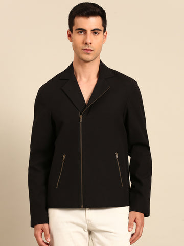 Black Malai Cotton Bomber Jacket - MMBJ045