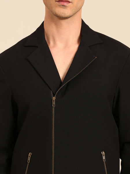 Black Malai Cotton Bomber Jacket - MMBJ045