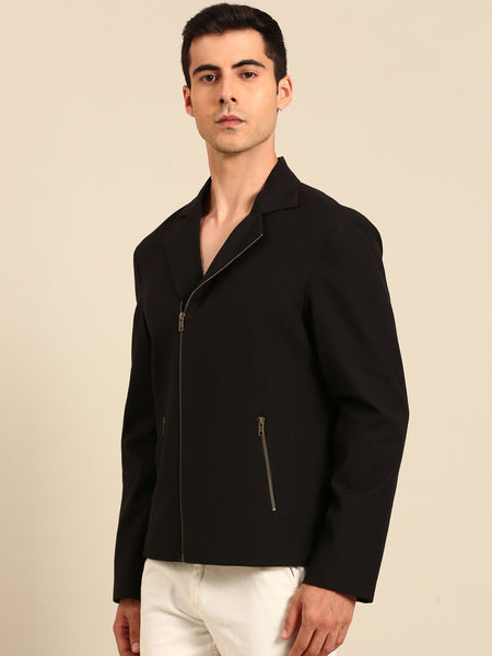 Black Malai Cotton Bomber Jacket - MMBJ045