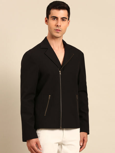 Black Malai Cotton Bomber Jacket - MMBJ045