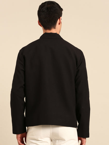 Black Malai Cotton Bomber Jacket - MMBJ045