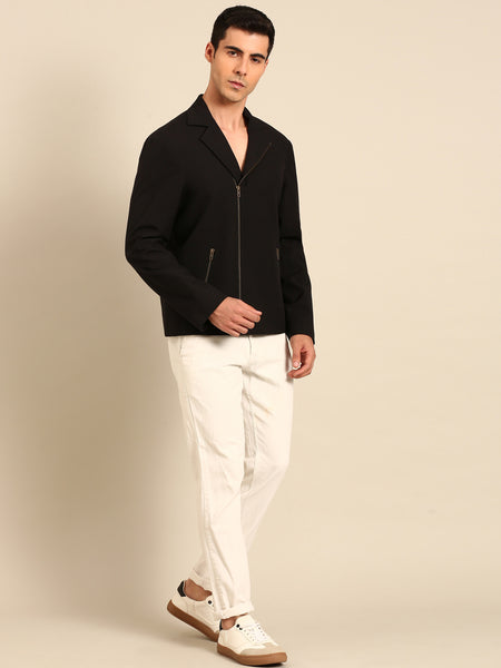 Black Malai Cotton Bomber Jacket - MMBJ045
