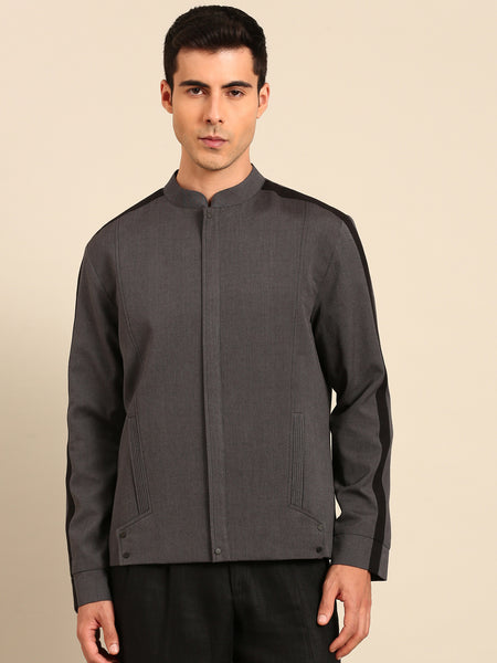 Charcoal Gry & Blk Malai Cotton Bomber Jacket - MMBJ046