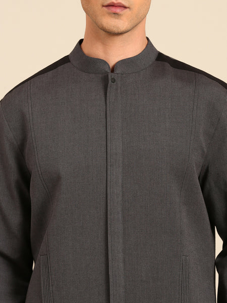 Charcoal Gry & Blk Malai Cotton Bomber Jacket - MMBJ046