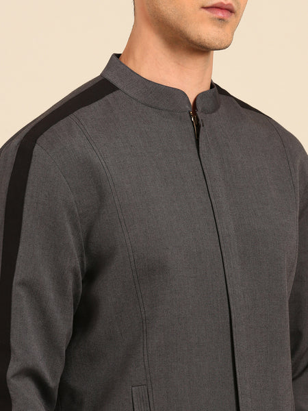 Charcoal Gry & Blk Malai Cotton Bomber Jacket - MMBJ046