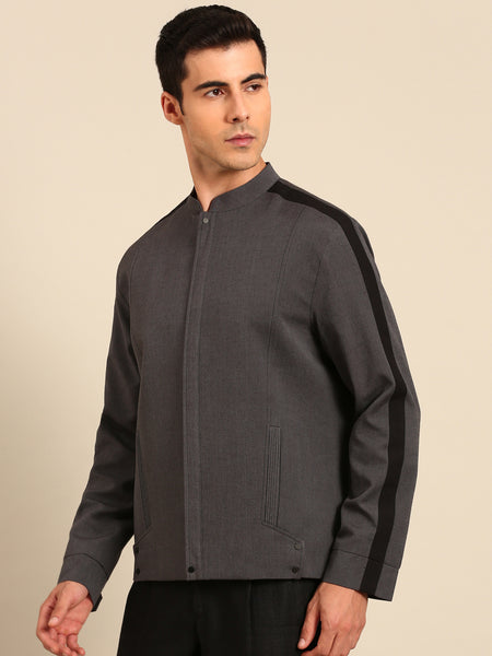 Charcoal Gry & Blk Malai Cotton Bomber Jacket - MMBJ046