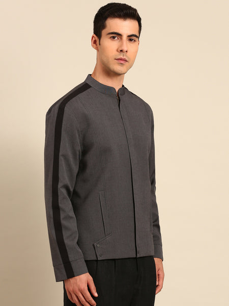Charcoal Gry & Blk Malai Cotton Bomber Jacket - MMBJ046
