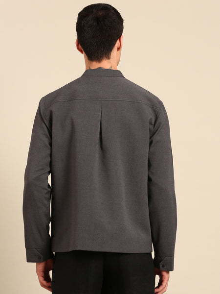 Charcoal Gry & Blk Malai Cotton Bomber Jacket - MMBJ046