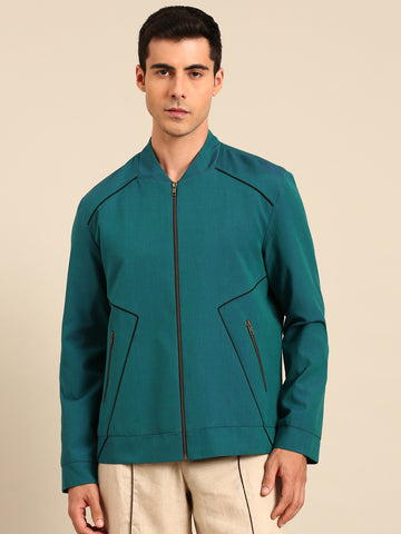 Blue Green Malai Cotton Bomber Jacket - MMBJ047