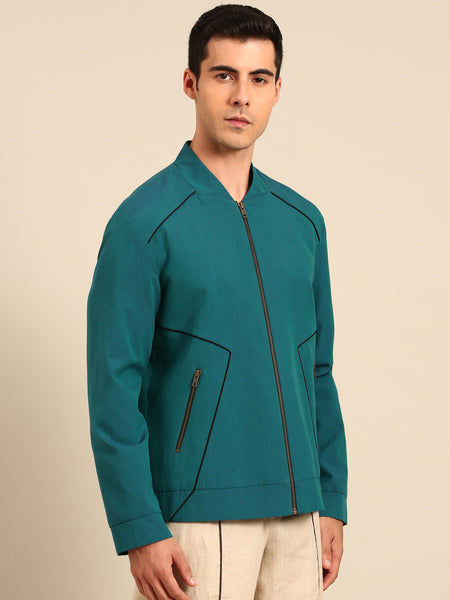 Blue Green Malai Cotton Bomber Jacket - MMBJ047