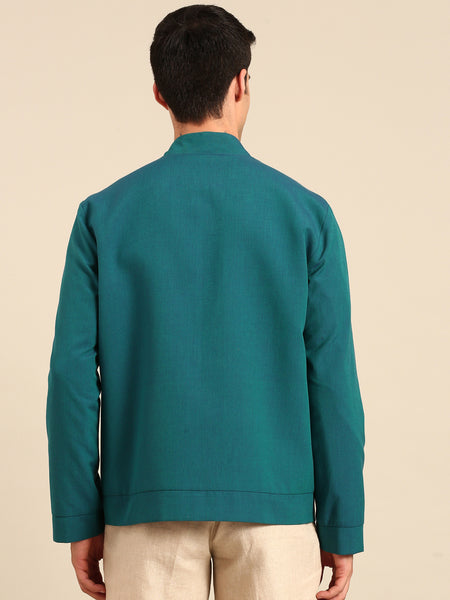 Blue Green Malai Cotton Bomber Jacket - MMBJ047