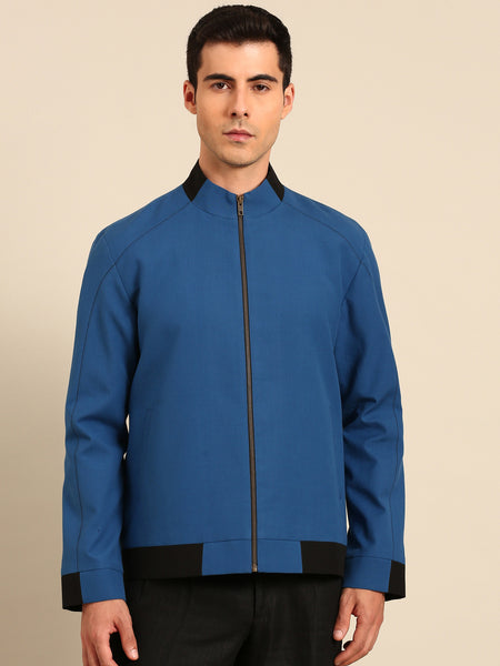 Blue Malai Cotton Bomber Jacket - MMBJ048