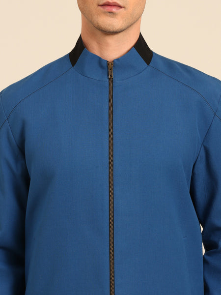 Blue Malai Cotton Bomber Jacket - MMBJ048