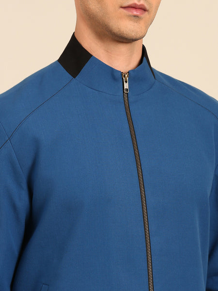 Blue Malai Cotton Bomber Jacket - MMBJ048