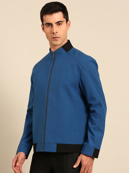 Blue Malai Cotton Bomber Jacket - MMBJ048