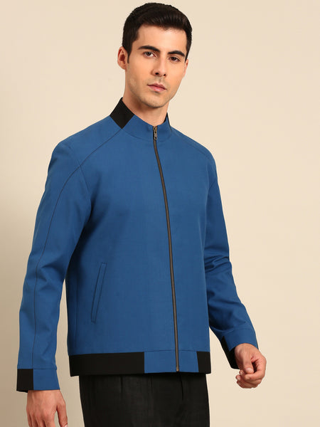 Blue Malai Cotton Bomber Jacket - MMBJ048