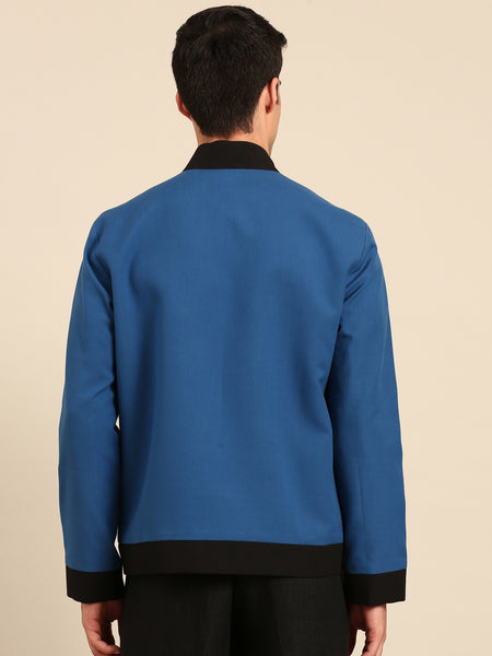 Blue Malai Cotton Bomber Jacket - MMBJ048
