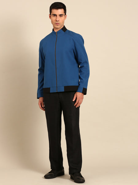 Blue Malai Cotton Bomber Jacket - MMBJ048