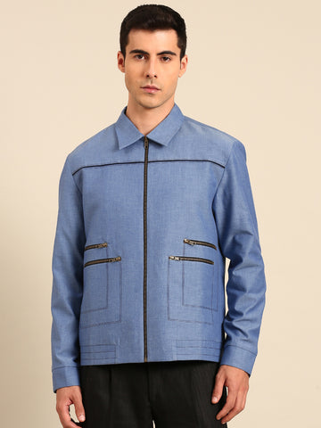 Denim Blue Malai Cotton Bomber Jacket - MMBJ049