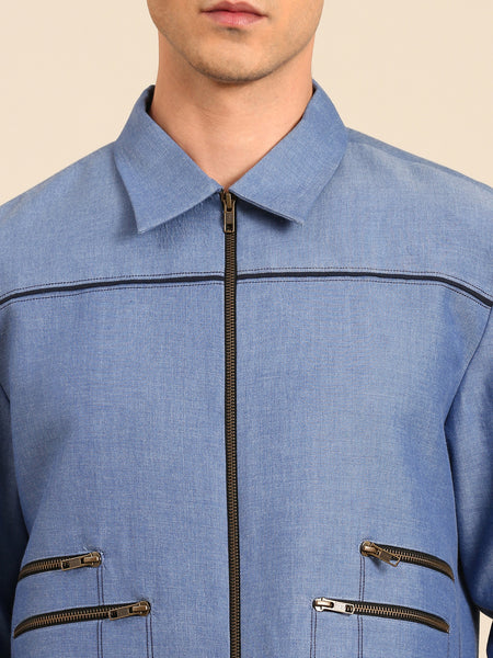 Denim Blue Malai Cotton Bomber Jacket - MMBJ049