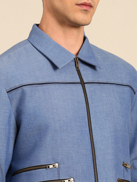 Denim Blue Malai Cotton Bomber Jacket - MMBJ049