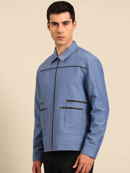 Denim Blue Malai Cotton Bomber Jacket - MMBJ049