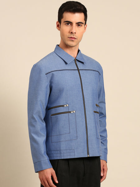 Denim Blue Malai Cotton Bomber Jacket - MMBJ049
