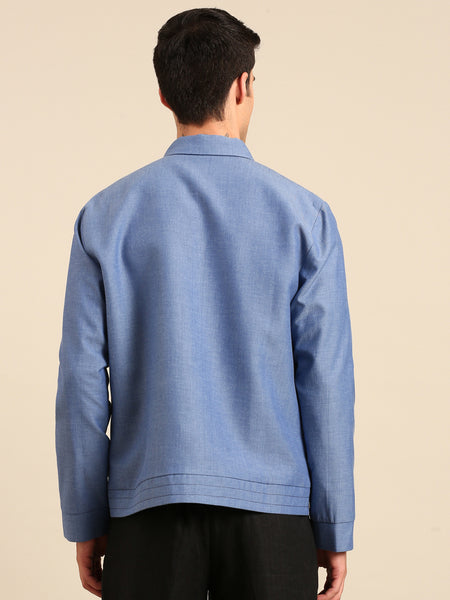 Denim Blue Malai Cotton Bomber Jacket - MMBJ049