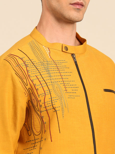 Beige Pant Yellow Bomber Jacket Cord Set - MMCRSET004