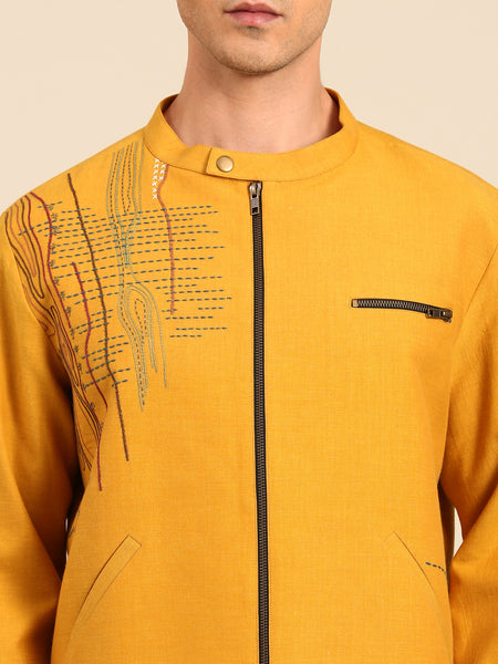 Beige Pant Yellow Bomber Jacket Cord Set - MMCRSET004