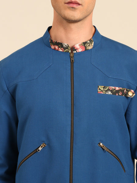 Beige Pant Blue Printed Bomber Jacket Cord Set - MMCRSET005