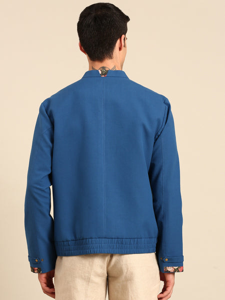 Beige Pant Blue Printed Bomber Jacket Cord Set - MMCRSET005