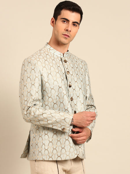 Beige Pant Light Blue Blazer Cord Set - MMCRSET006