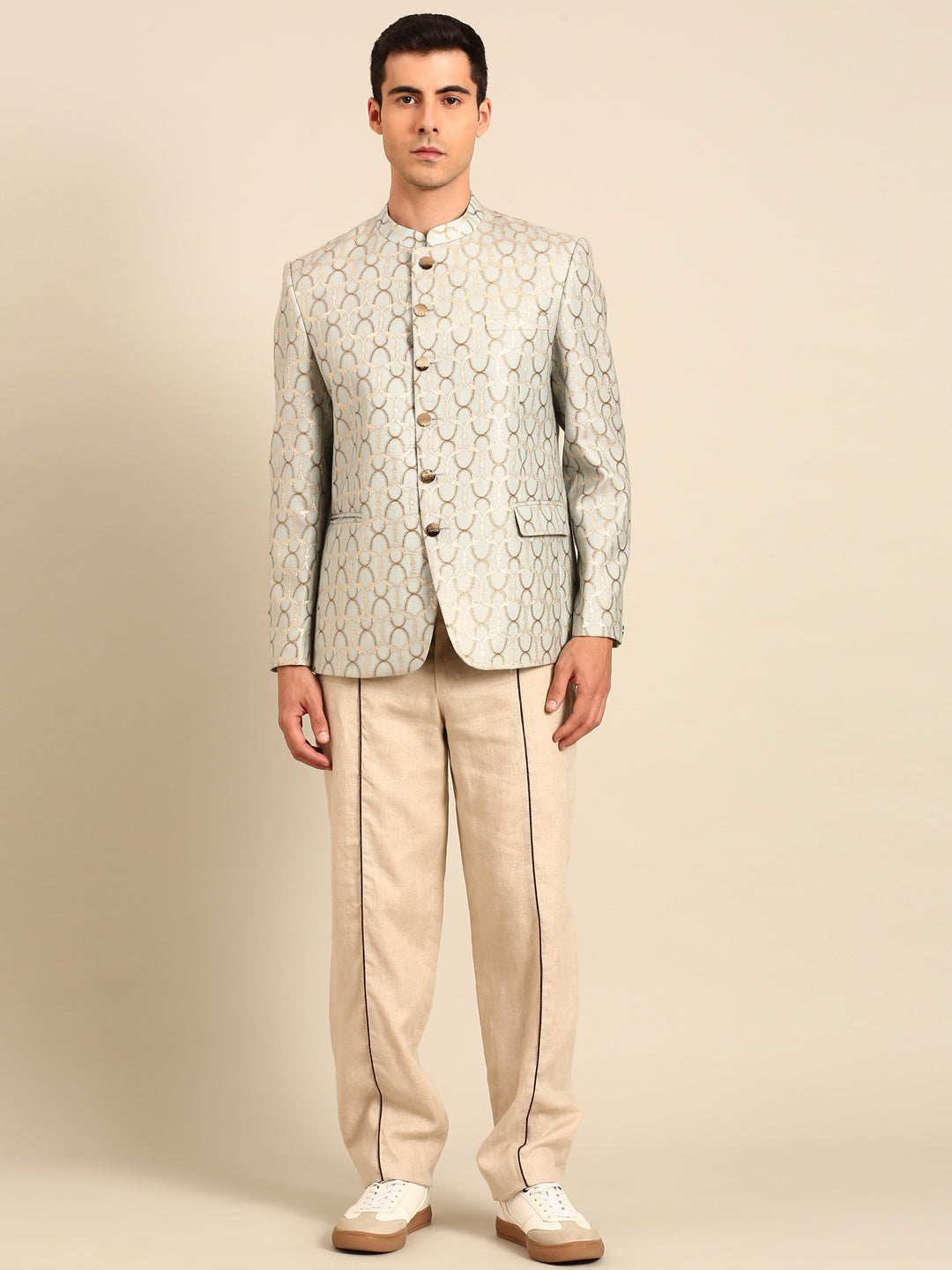 Beige Pant Light Blue Blazer Cord Set - MMCRSET006