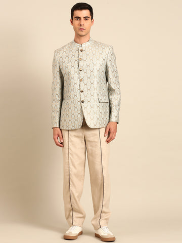 Beige Pant Light Blue Blazer Cord Set - MMCRSET006