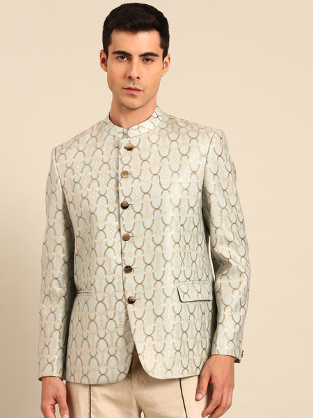 Beige Pant Light Blue Blazer Cord Set - MMCRSET006