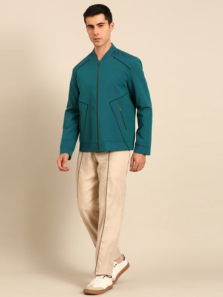 Beige Pant Green Bomber Jacket Cord Set - MMCRSET007