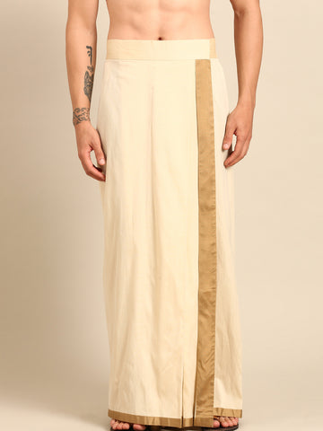 Beige & Gold Silk/Cotton Dhoti Skirt - MMDHOTI012