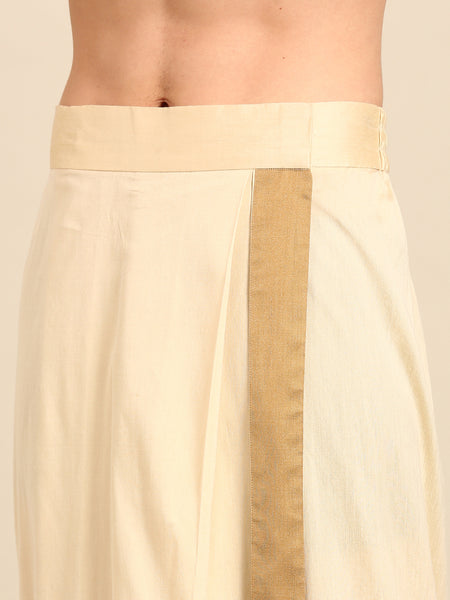 Beige & Gold Silk/Cotton Dhoti Skirt - MMDHOTI012