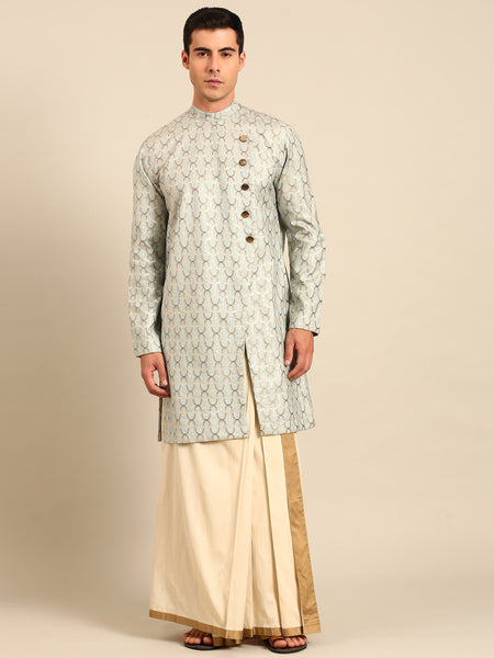 Beige & Gold Silk/Cotton Dhoti Skirt - MMDHOTI012