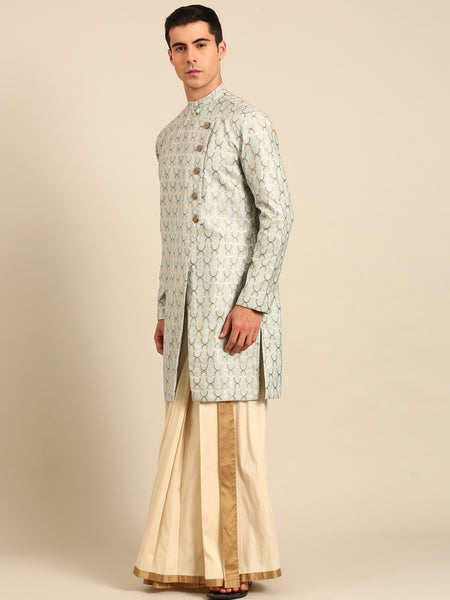 Beige & Gold Silk/Cotton Dhoti Skirt - MMDHOTI012