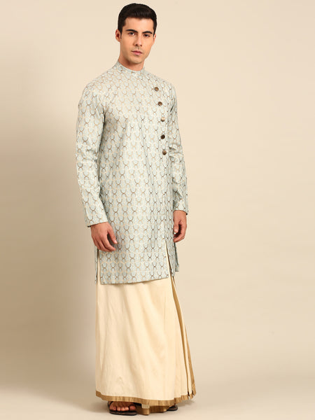 Beige & Gold Silk/Cotton Dhoti Skirt - MMDHOTI012