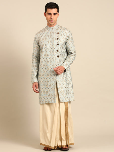 Beige & Gold Silk/Cotton Dhoti Skirt - MMDHOTI012