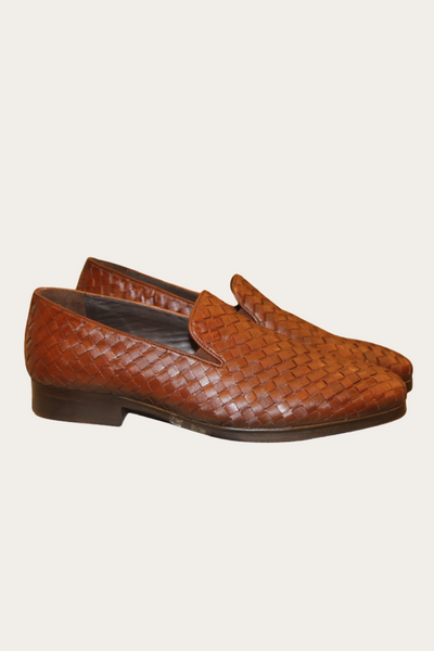 mens leather shoes with braided detailing - brown 