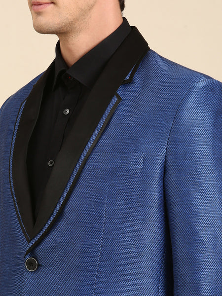 Blue/Black Silk Linen  Blazer - MMJ0154