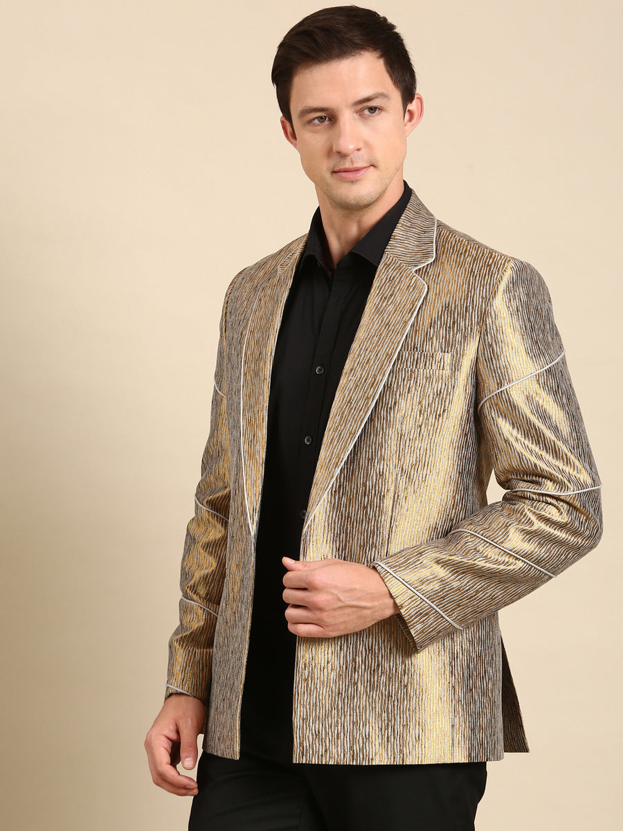 100 Silk Gold Jacquard Blazer for Men - MMJ0157 – Mayank Modi Fashions