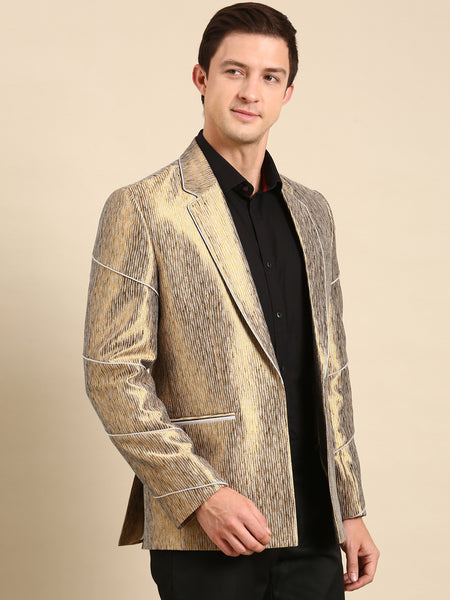 100% Silk Gold Jacquard Blazer - MMJ0157