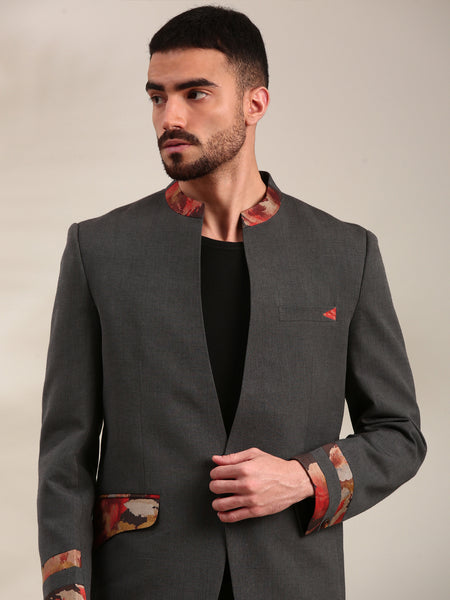 Charcoal Grey Cotton Blazer - MMJ0161